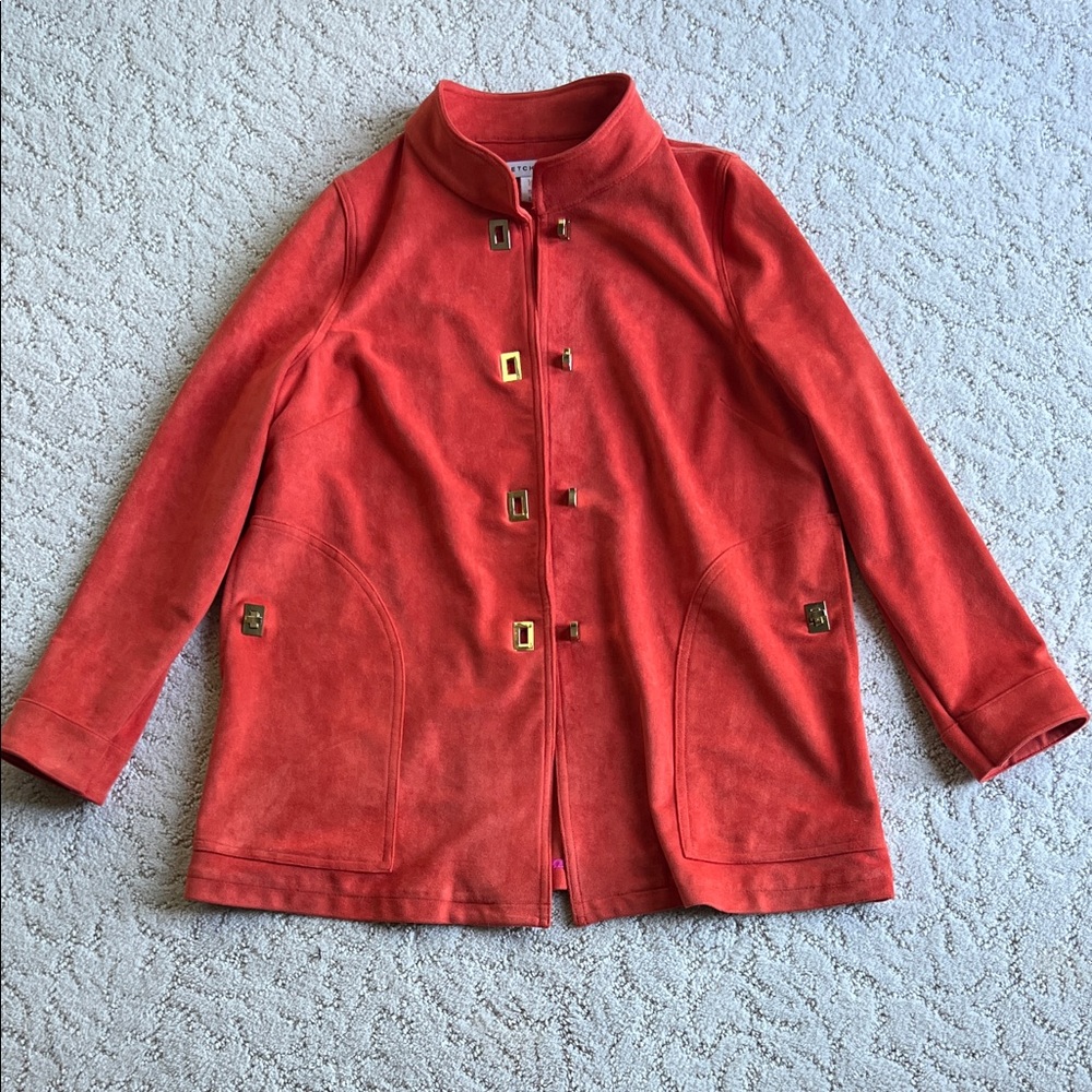 Gretchen Scott Orange Suede Coat with Gold Accents